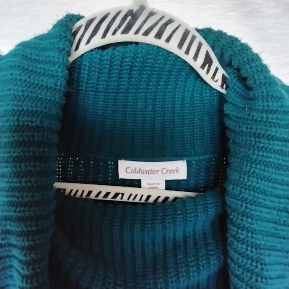 Coldwater Creek 100%Cotton Dark Teal Cowl Neck Sweater - Picture 4 of 9